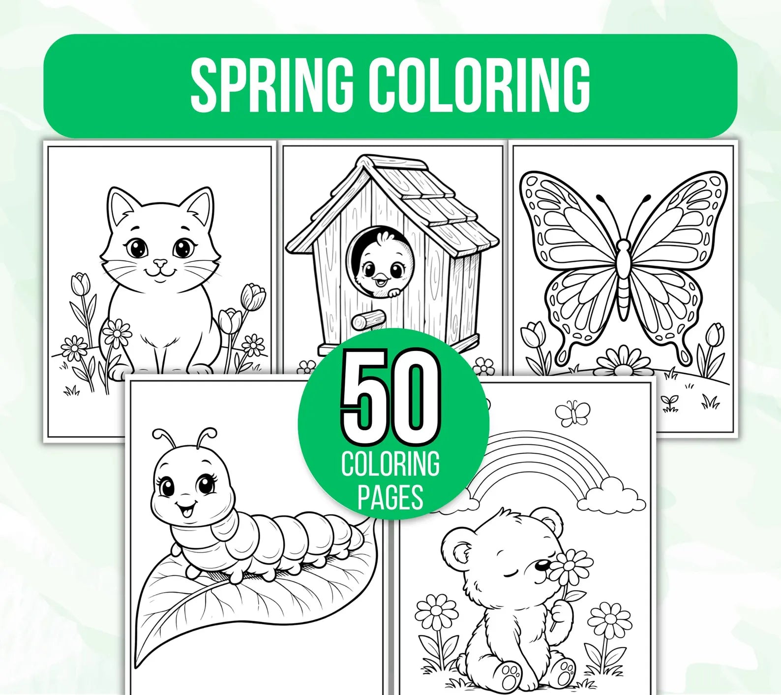 Spring Coloring Book for Kids | 50 Printable Spring Coloring Pages | Fun Spring Activities for Children | Instant Digital Download PDF