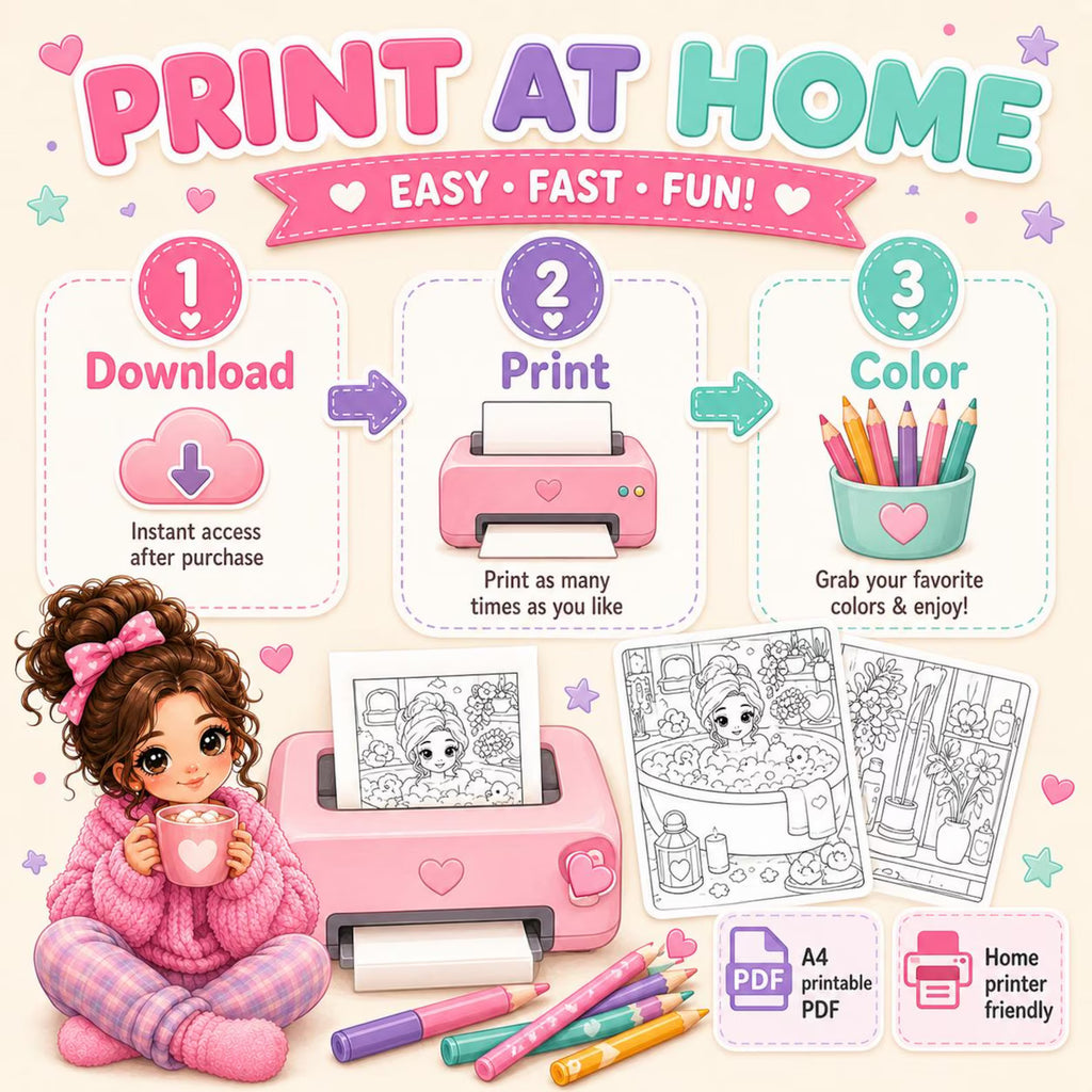 **Girls' Moments Coloring Book | 50 Kawaii Coloring Pages Printable PDF | Cute & Aesthetic Coloring Pages for Girls | Bold, Easy & Cozy Style | Instant Digital Download** 💖🎀📖✨
